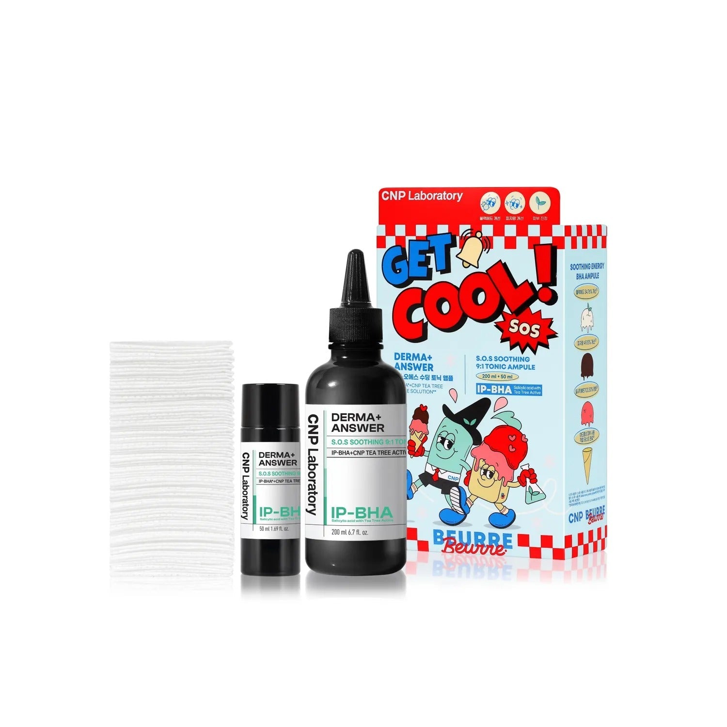 [BEURRE BEURRE EDITION] CNP Derma+ Answer S.O.S Soothing 9:1 Tonic Ampule 200ml Set (+50ml+Gauze Pad 40P)